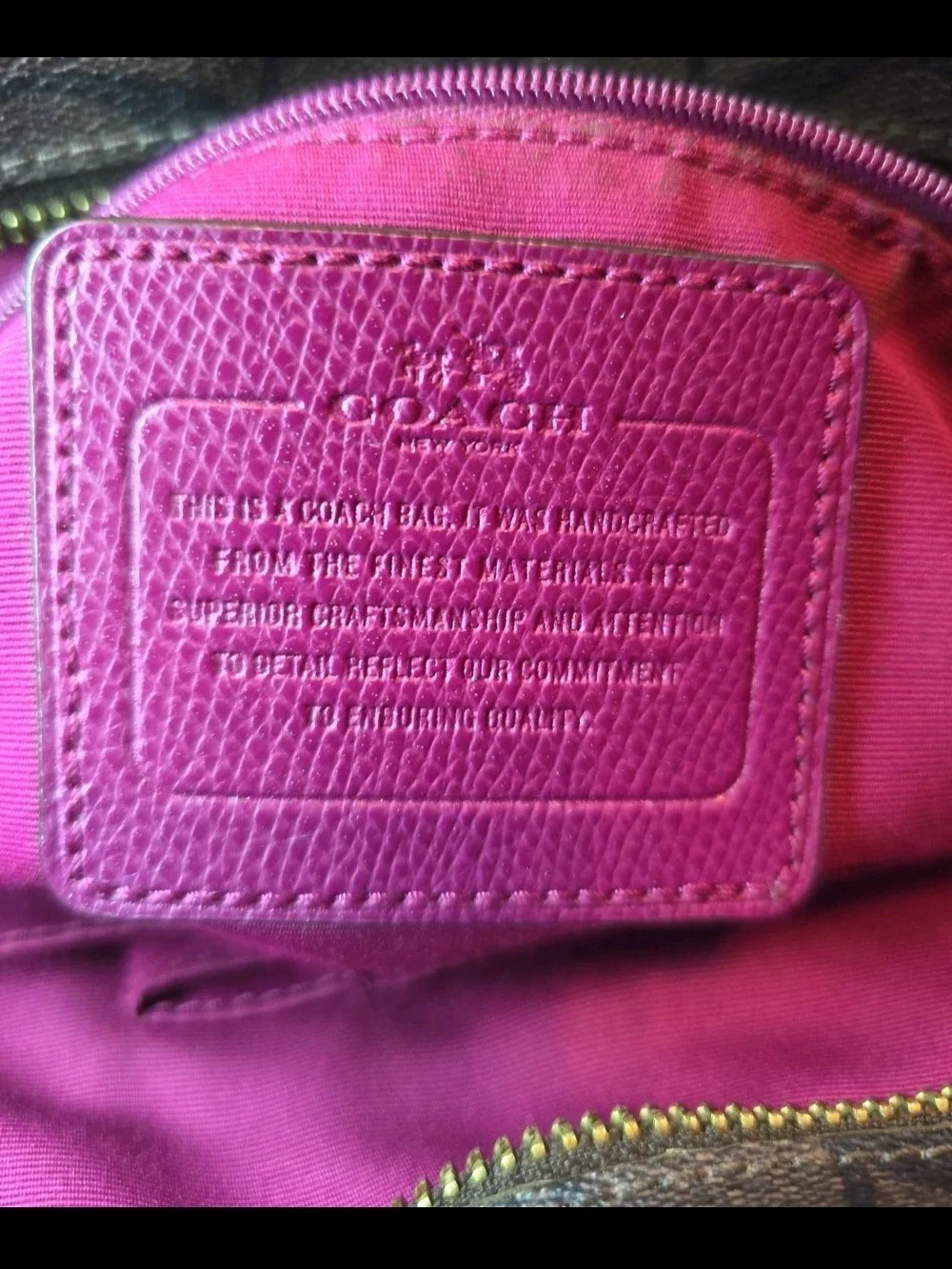 Coach Brown Signature Tote with Plum Trim